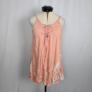 LA Class Boho Tie Dye Swimsuit Tank Coverup Women's XL Peach White NWT